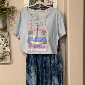 Blue Tie-Dye Midi Skirt & Beach boy graphic tee